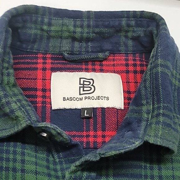 Bascom Projects Men's Flannel Shirt Size Large Blue Green Plaid Shirt #01-231882 - Picture 12 of 15